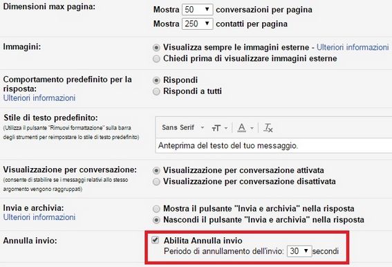 Abilita annulla invio