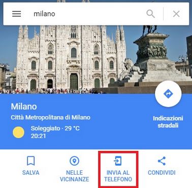 Invia mappa al telefono