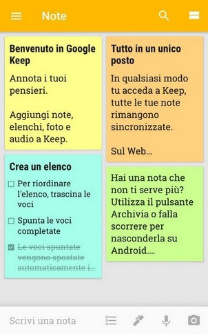 Schermata Google Keep