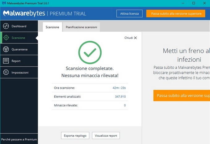 Nessuna minaccia Malwarebytes